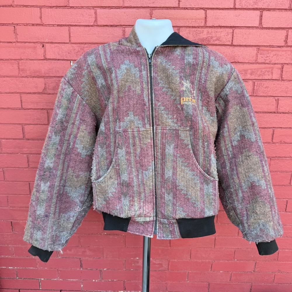 Vintage PRCA Pro Rodeo Southwestern Aztec Hooded Bomber Jacket Mens XL USA